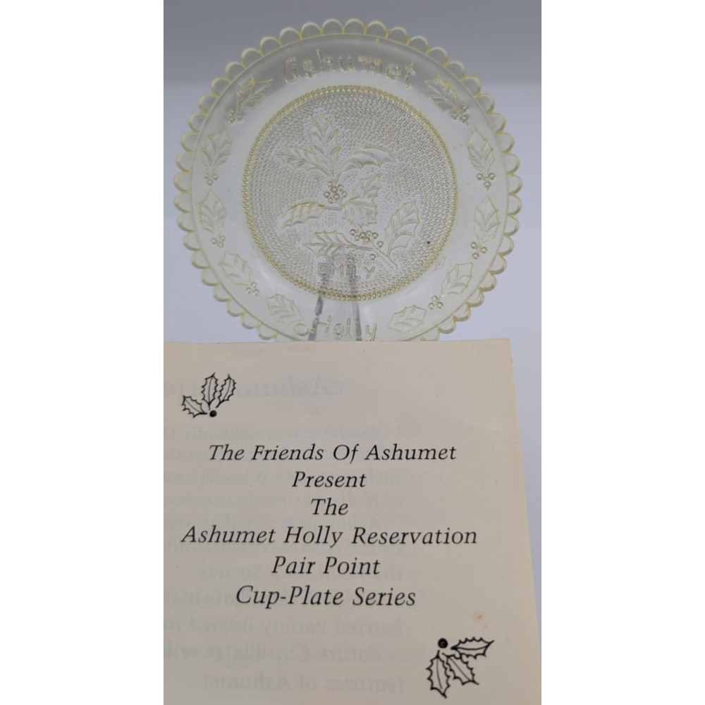 Emily Holly Ashumet Yellow Glass Pairpoint Cup Plate Suncatcher Window Decor VTG